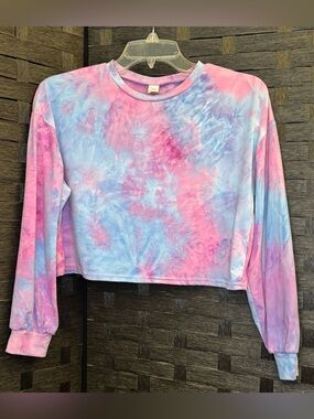 SHEIN Pink & Light Blue Tie-Dye Long Sleeve Crop Top